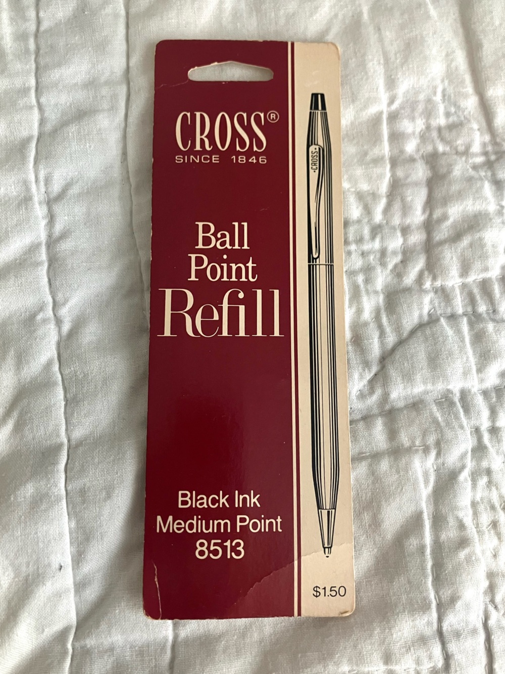 Vintage cross ball point pen refill in black with medium point.